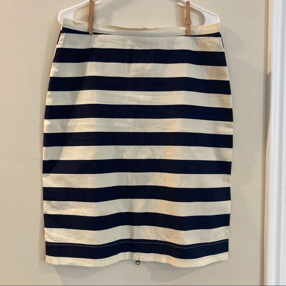Down East navy and white stripe pencil skirt
